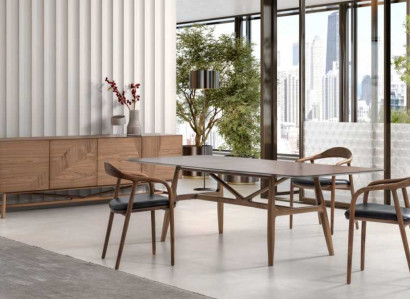 Luxury Set Dining room 6-piece dining set Dining set Set Table 4x Chairs with Sideboard